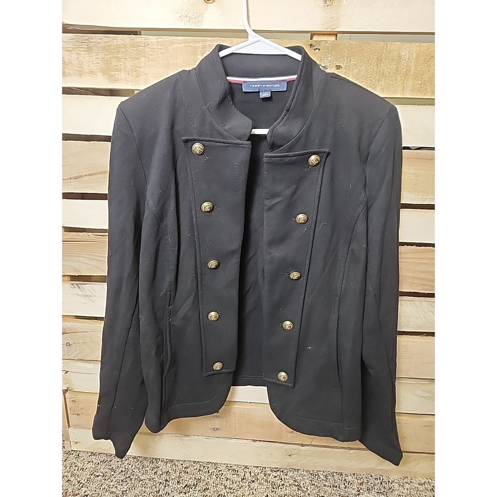Tommy Hilfiger Women's Military Band Casual Coat Black Size L Buttons Cotton